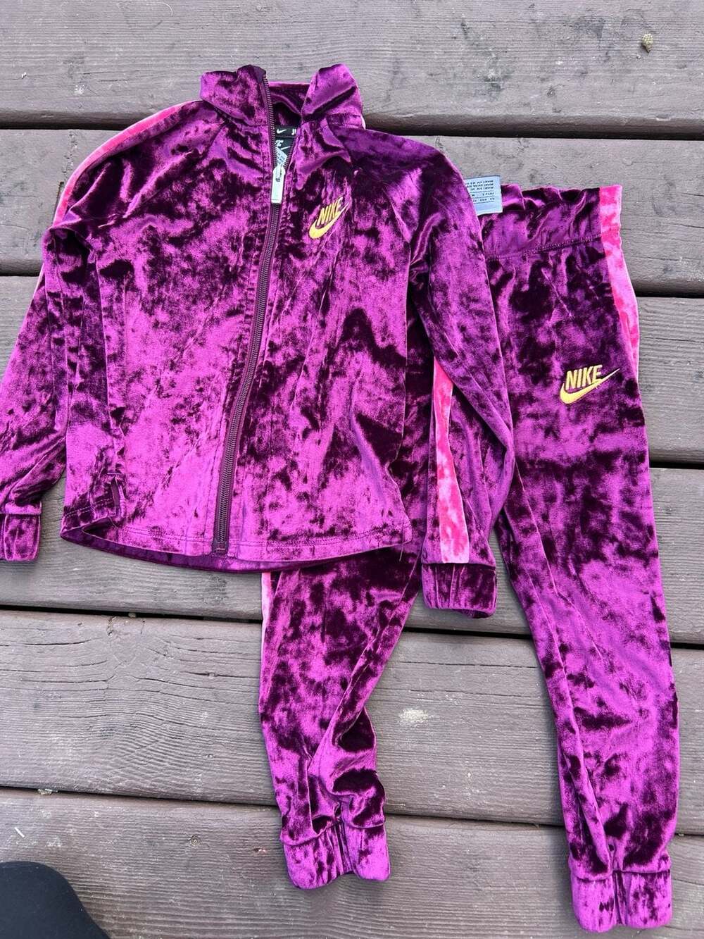 Nike Kids' Girls Crushed Velour Tracksuit Purple Size 4